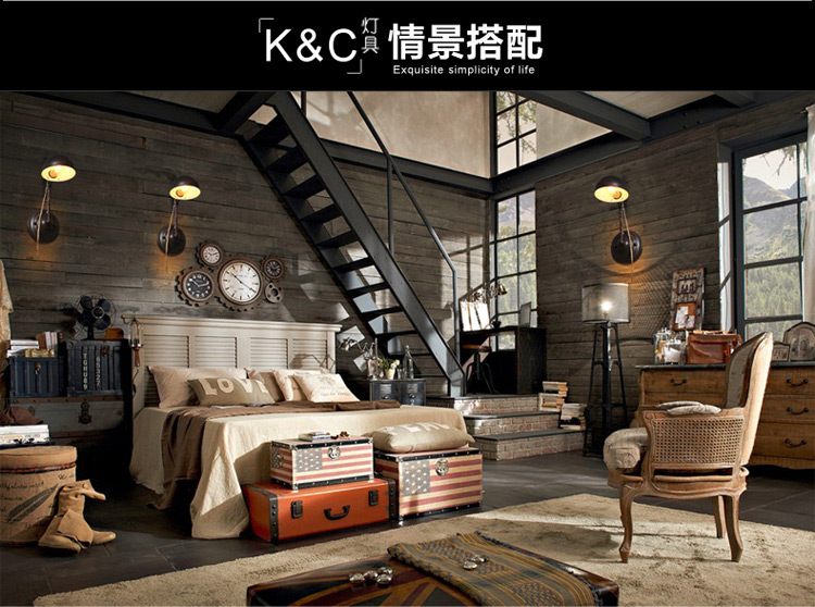 
                                        【kc灯具】北欧创意壁灯loft复古老式墙壁灯饰餐厅咖啡馆壁灯 赠A19-4W灯泡                