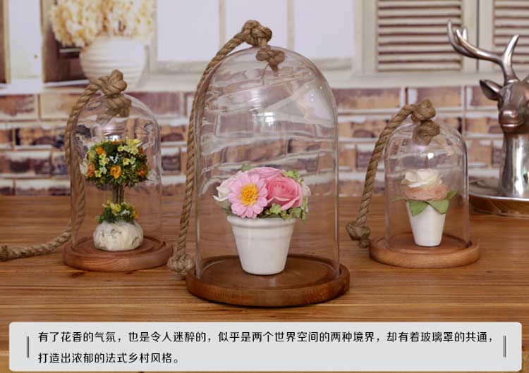 橡树庄园 美式乡村透明木底玻璃罐 实木托盘玻璃罩摆件家居装饰品 小号玻璃罩+兔兔储蓄罐
