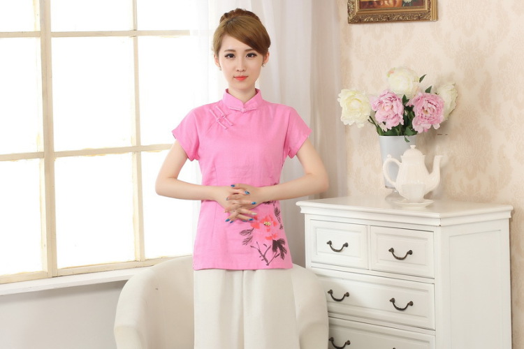 The frequency response, Ms. Tang Women's clothes summer wear T-shirt, cotton for the hand-painted Chinese Han-female improved Tang replace short-sleeve - A blue L pictures, price, brand platters! Elections are good character, the national distribution, so why buy now enjoy more preferential! Health