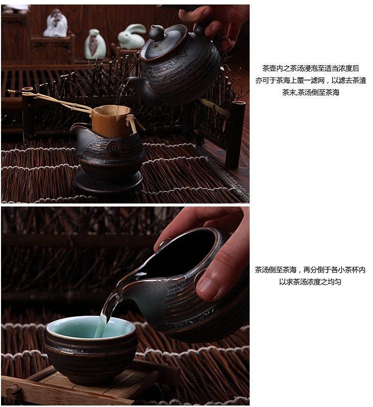 言合说茶具 黑金石茶盘陶瓷茶具整套套装 功夫茶台 滦金铁锈釉茶具套装 滦金尊者套装