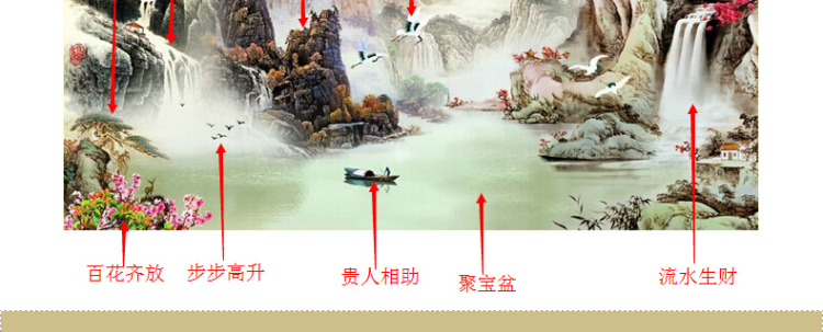 
                                        蒙娜丽莎十字绣客厅新款旭日东升十字绣流水生财印花十字绣风景十字绣印花十字绣山水画 240*106cm大格法国丝线精准印花                