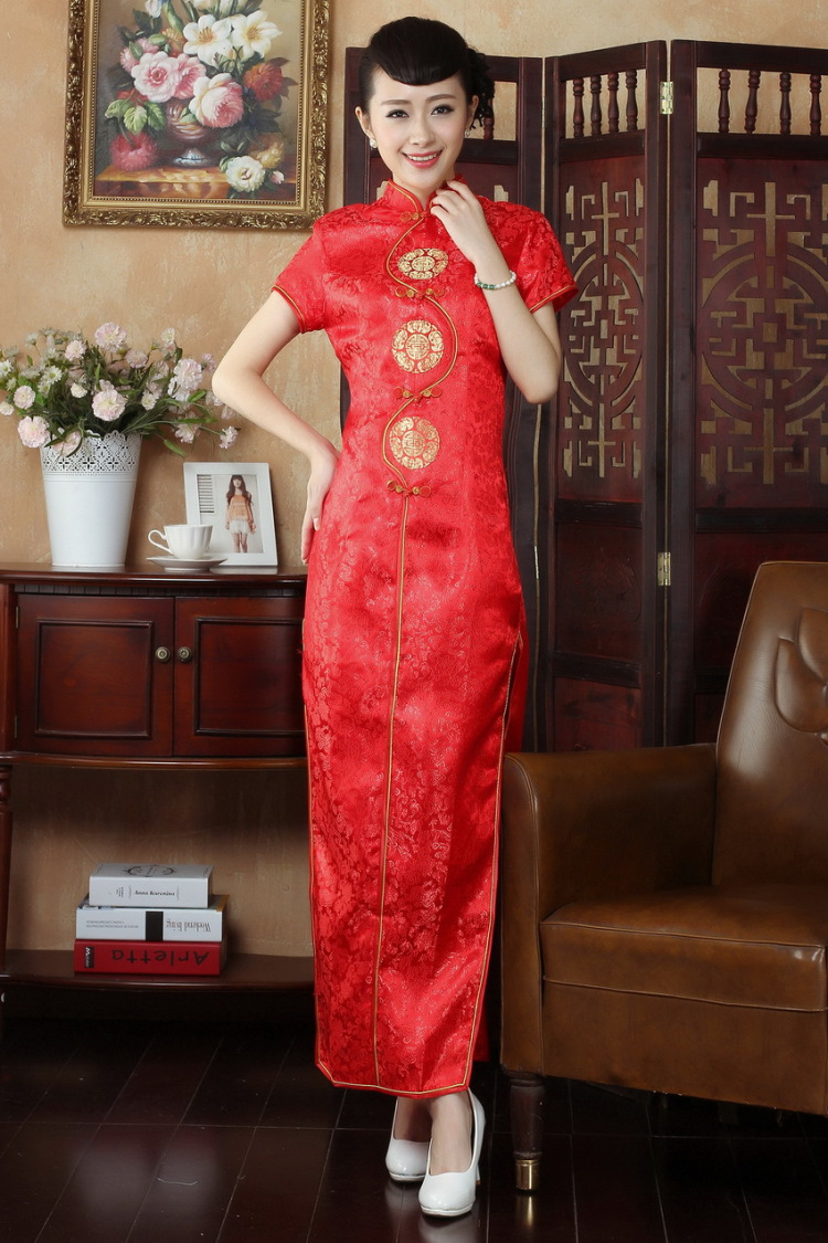The frequency response, Ms. Tang cheongsam dress with a collar damask long cheongsam dress dresses red 3XL pictures, price, brand platters! Elections are good character, the national distribution, so why buy now enjoy more preferential! Health