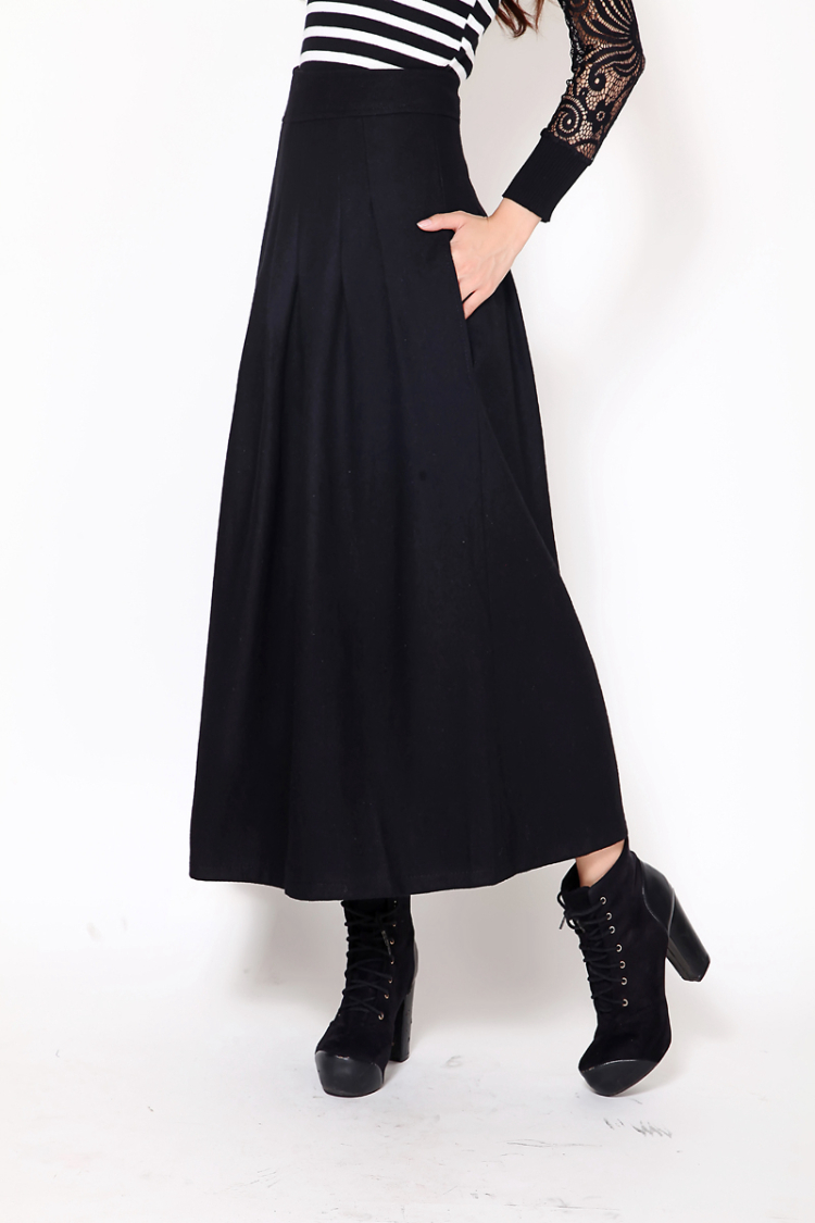 芮婕服装店*2014秋冬新款大码修身显瘦毛呢裙子半身裙中长百褶裙女长裙 灰色 XXL