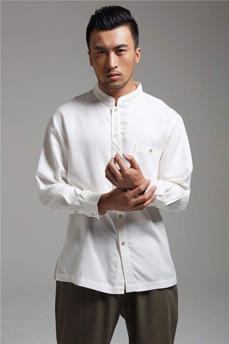 De Fudo Headquarters Chinese Xuan collar embroidery men's shirts long-sleeved shirt during the spring and autumn 2015 days silk China wind men white L picture, prices, brand platters! The elections are supplied in the national character of distribution, so action, buy now enjoy more preferential! As soon as possible.