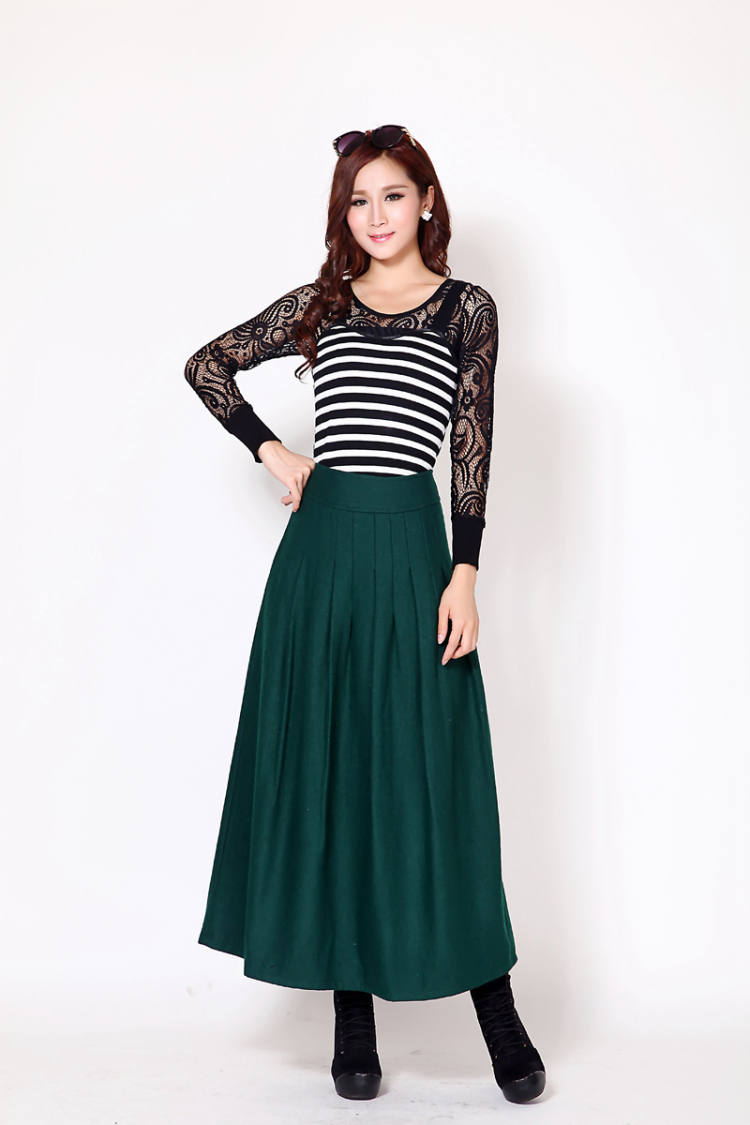 芮婕服装店*2014秋冬新款大码修身显瘦毛呢裙子半身裙中长百褶裙女长裙 灰色 XXL