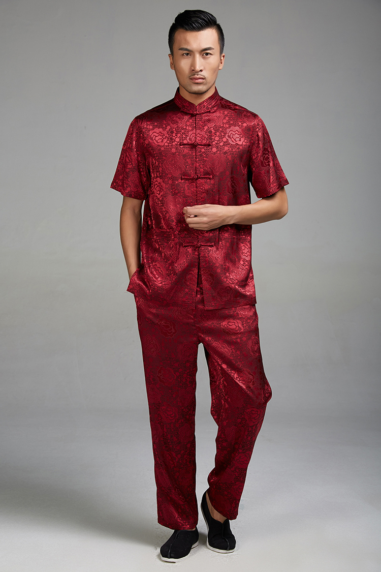 Fudo William De Jun 2015 Summer new  100% polyester half sleeve is detained men Tang dynasty short-sleeved ethnic Chinese clothing RED M picture, prices, brand platters! The elections are supplied in the national character of distribution, so action, buy now enjoy more preferential! As soon as possible.