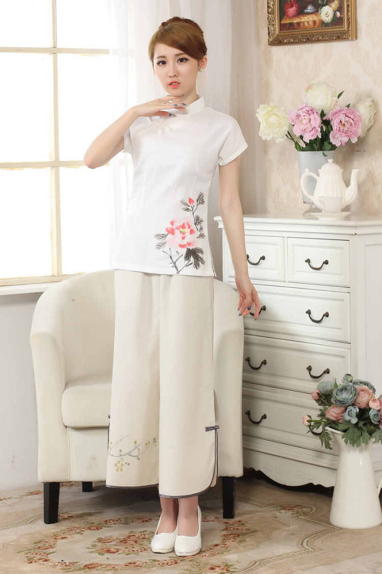 The frequency response, Ms. Tang Women's clothes summer wear T-shirt, cotton for the hand-painted Chinese Han-female improved Tang replace short-sleeve - A blue L pictures, price, brand platters! Elections are good character, the national distribution, so why buy now enjoy more preferential! Health