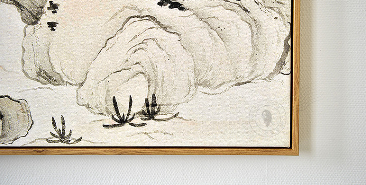 
                                        仟象映画 梅石图 餐厅客厅装饰画现代新中式壁画水墨挂画玄关墙画 木色外框 63*123cm                