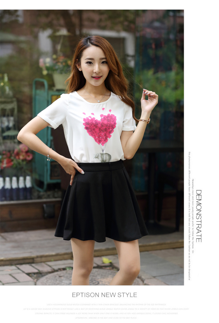 紫翎阁2015夏装韩版新款宽松印花短袖打底雪纺衫女 v-209 长腿美女 xl