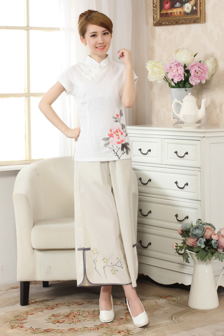 The frequency response, Ms. Tang Women's clothes summer wear T-shirt, cotton for the hand-painted Chinese Han-female improved Tang replace short-sleeve - A blue L pictures, price, brand platters! Elections are good character, the national distribution, so why buy now enjoy more preferential! Health