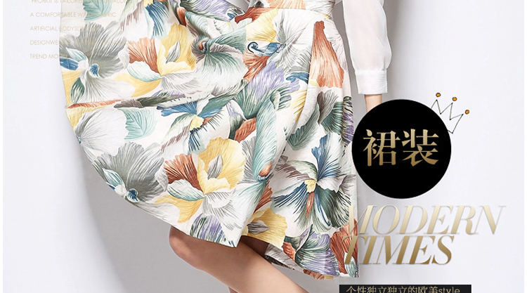 依之束 2015春夏新款欧美明星大牌时尚印花蓬蓬裙半身裙女 Q766 杏色 L