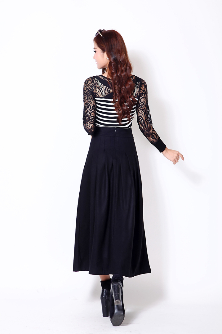 芮婕服装店*2014秋冬新款大码修身显瘦毛呢裙子半身裙中长百褶裙女长裙 灰色 XXL