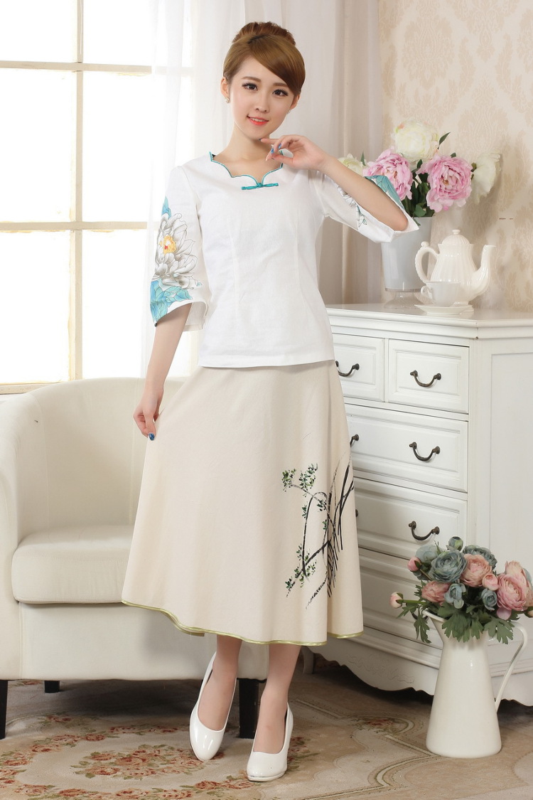 The broadband new hand-painted horn cuff cheongsam shirt linen Chinese Ethnic Wind blouses Tang with improved white 2XL pictures, price, brand platters! Elections are good character, the national distribution, so why buy now enjoy more preferential! Health