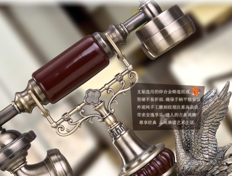 琳诺别墅家居装饰摆件欧式创意工艺品仿古电话机复古家用座机天鹅比翼双飞新房乔迁贺礼现货 古典木
