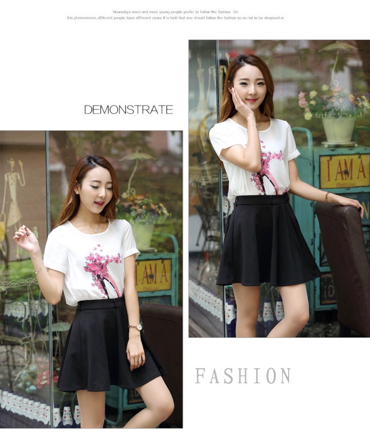 紫翎阁2015夏装韩版新款宽松印花短袖打底雪纺衫女 v-209 长腿美女 xl