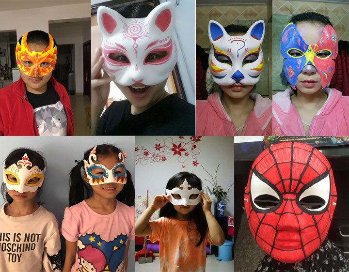 木妈妈diy白色纸面具纸浆空白手绘面具幼儿园画画面具
