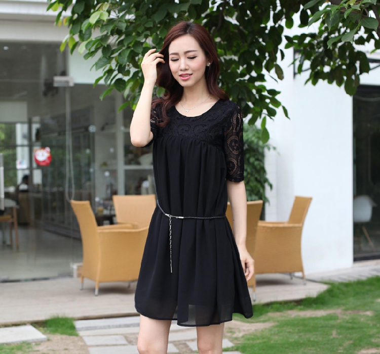 Yi Li Xuan 2015 summer new thick MM the fat and pregnant women with skirt lace stitching snow woven large code dresses female black 4 XL pictures, price, brand platters! Elections are good character, the national distribution, so why buy now enjoy more preferential! Health