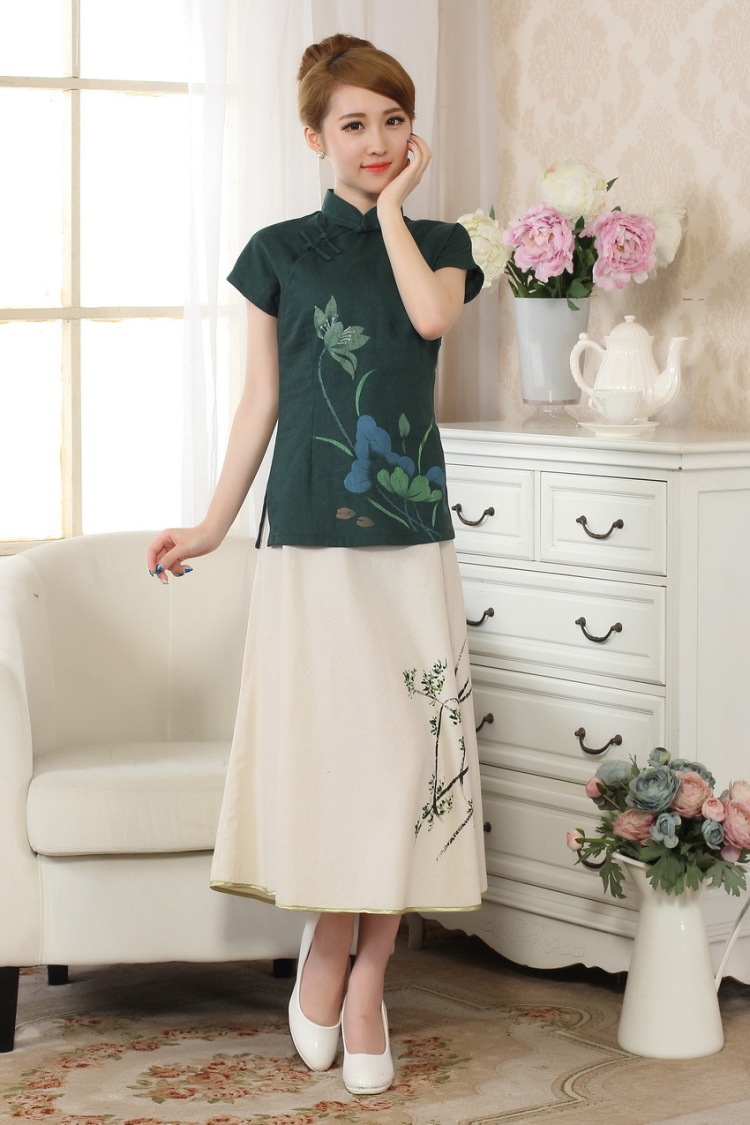 The frequency response, Ms. Tang Women's clothes summer wear T-shirt, cotton for the hand-painted Chinese Han-female improved Tang replace short-sleeve - A dark 2 XL pictures, price, brand platters! Elections are good character, the national distribution, so why buy now enjoy more preferential! Health