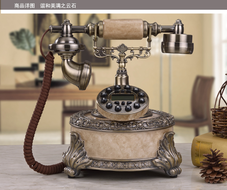 琳诺豪宅软装饰品摆件高档欧式仿古电话机复古原创家用老式座机仿古董老家电座机包邮 云石