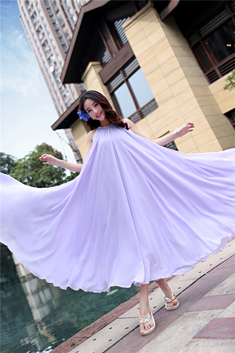 云拉拉 2015夏装大码女装沙滩裙长裙韩版修身雪纺波西米亚连衣裙 宝蓝