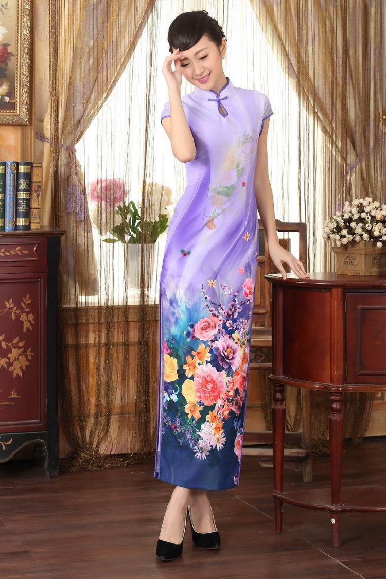 The frequency response, Ms. Tang cheongsam with Diane Fong water droplets collar short-sleeve cultivating long double cheongsam - A purple 2 XL pictures, price, brand platters! Elections are good character, the national distribution, so why buy now enjoy more preferential! Health