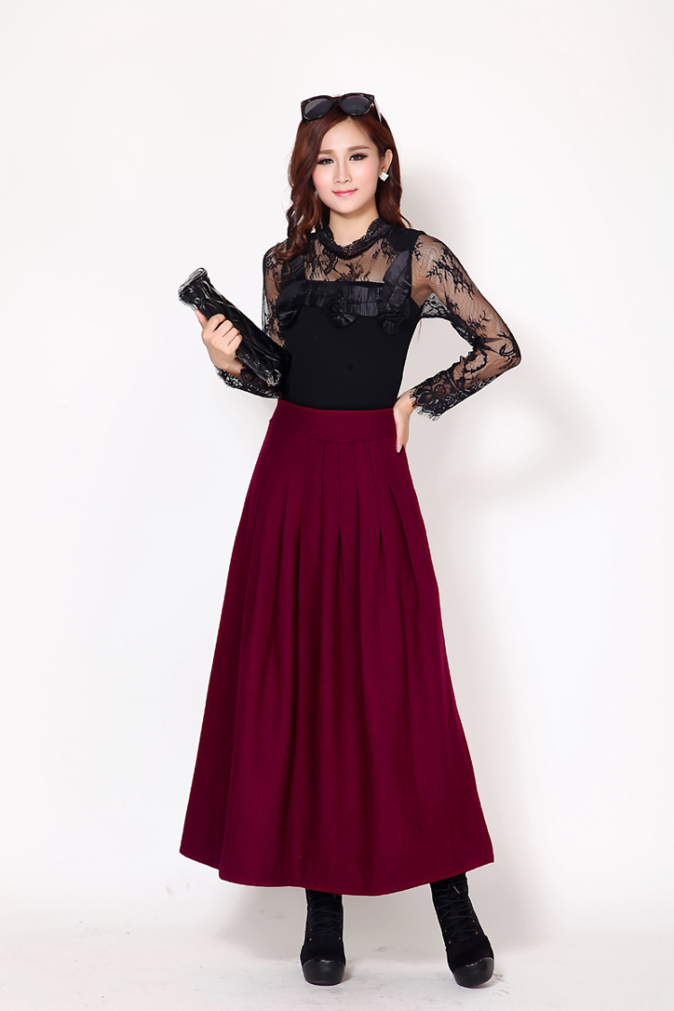 芮婕服装店*2014秋冬新款大码修身显瘦毛呢裙子半身裙中长百褶裙女长裙 灰色 XXL