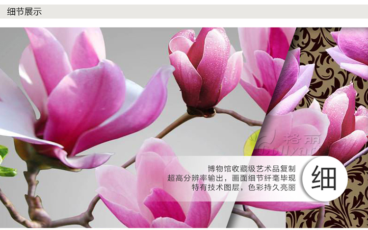 
                                        格丽 客厅装饰画有框现代简约餐厅壁画沙发背景墙画家居装饰品三联组合拼套花卉挂画 粉紫玉兰花 粉紫玉兰花双联 60*60cm                