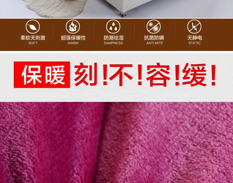 晶丽莱家纺 榻榻米保暖法莱绒加厚床垫法兰绒床褥垫被珊瑚绒褥子 短毛紫红 1.8m床