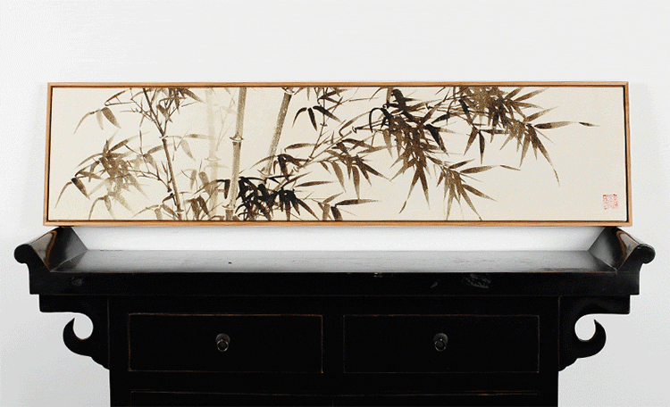 吉祥家 新中式水墨竹子壁画 赏竹 客厅国画装饰画 办公室艺术墙饰 现代简约有框画 沙发背景 壁画赏竹