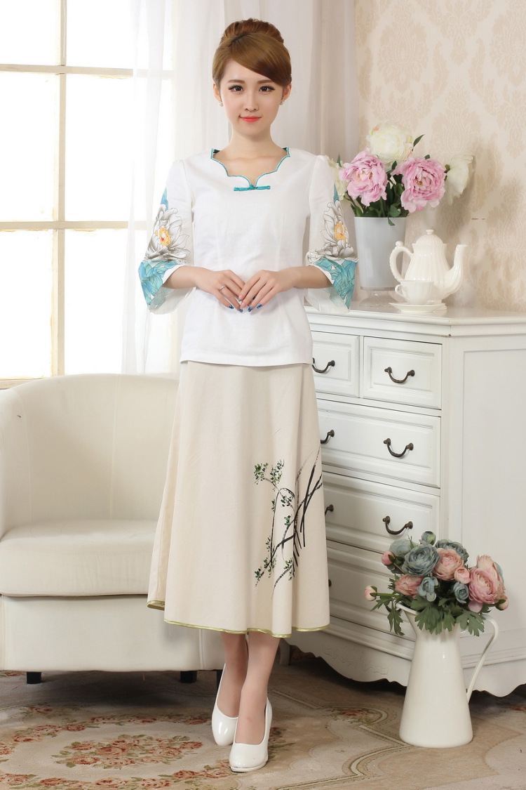The broadband new hand-painted horn cuff cheongsam shirt linen Chinese Ethnic Wind blouses Tang with improved white 2XL pictures, price, brand platters! Elections are good character, the national distribution, so why buy now enjoy more preferential! Health