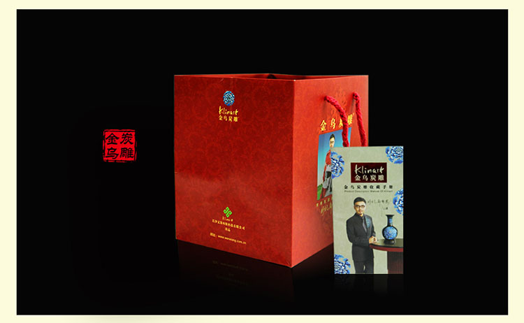 金乌炭雕 简约秀项荷花瓶 中式复古花瓶摆件客厅装饰摆设工艺品 红蓝色