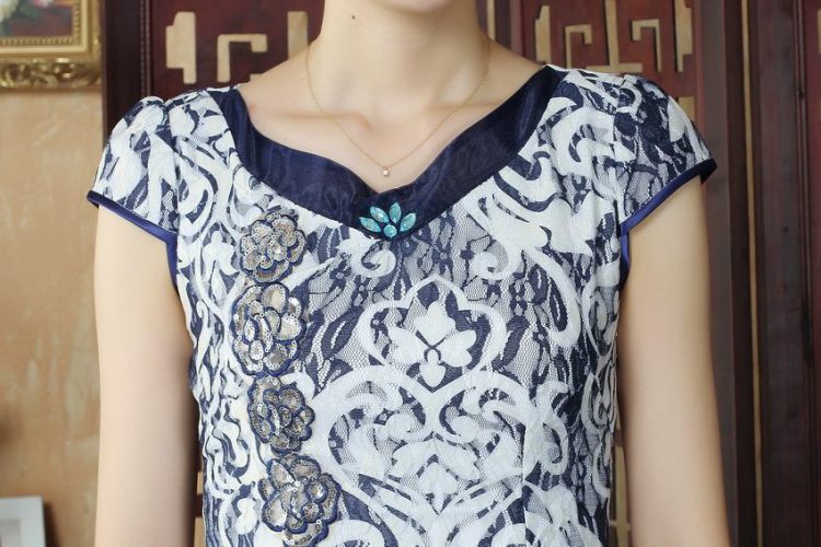 For Pont Sondé Ms. Diana Lace Embroidery style improved cheongsam dress Chinese Dress summer graphics thin daily short cheongsam picture color XXL pictures, price, brand platters! Elections are good character, the national distribution, so why buy now enjoy more preferential! Health