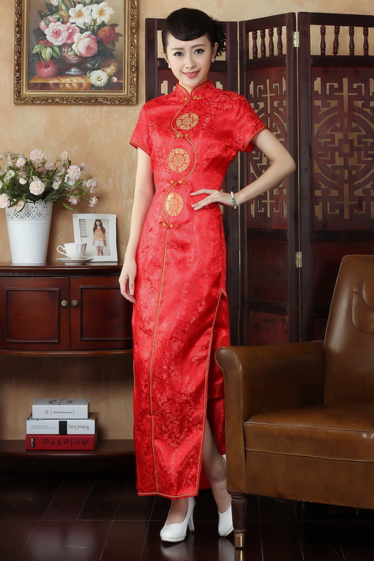 The frequency response, Ms. Tang cheongsam dress with a collar damask long cheongsam dress dresses red 3XL pictures, price, brand platters! Elections are good character, the national distribution, so why buy now enjoy more preferential! Health