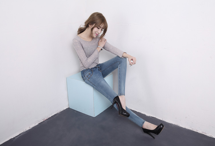 Fourinlove女裤2015女装秋款韩版新款显瘦弹力高腰修身牛仔裤女小脚铅笔裤Z6_1 蓝色 29码