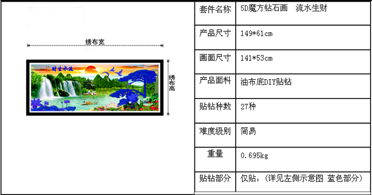 卡卡十字绣5D魔方钻石画 流水生财旭日东升 圆钻新款十字绣钻石绣贴钻画客厅 魔方圆钻180*75cm满钻全贴