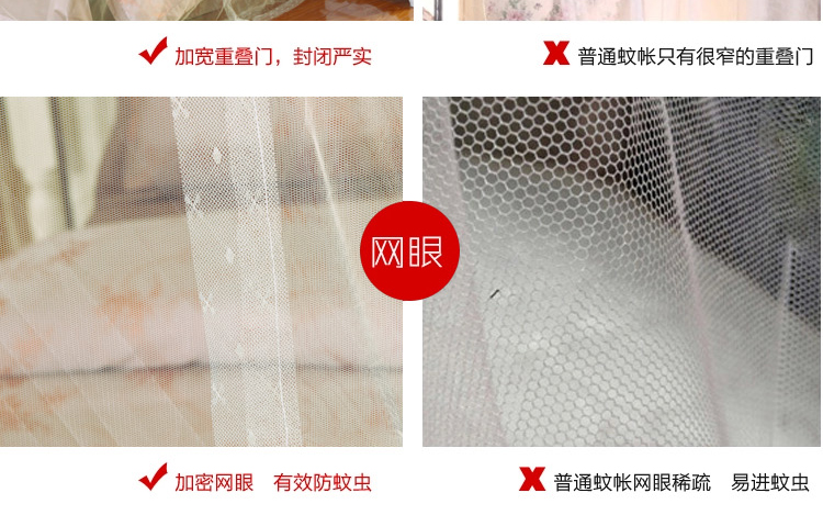 
                                        洛寐蚊帐 三开门落地 加粗加厚支架方顶学生宫廷公主蚊帐 简约三开门白色--22mm 1.5m床                