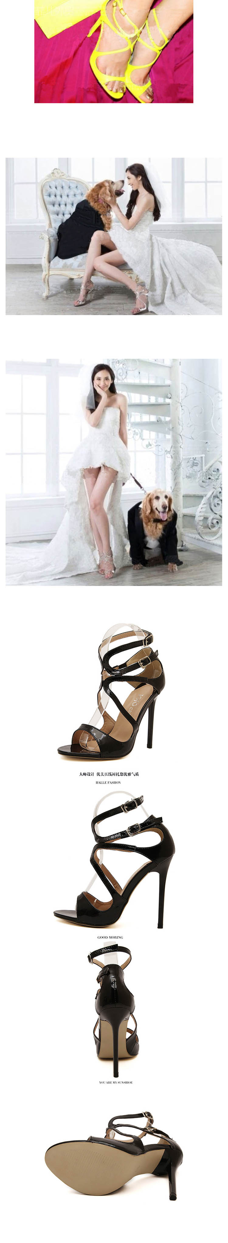 2015年夏季新款性感超高跟女鞋优雅细跟露趾鞋镂空细带组合甜美女凉鞋