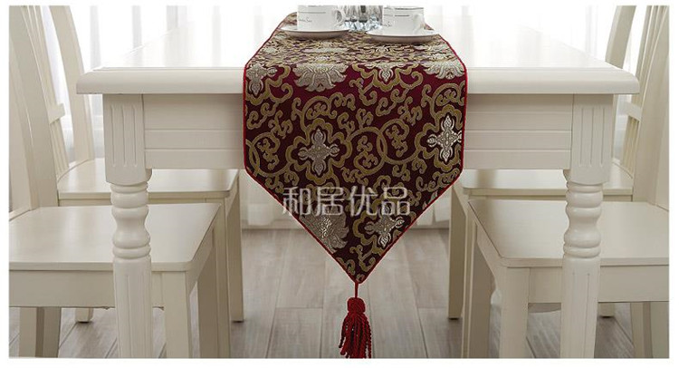 
                                        和居优品 中式桌旗 现代桌旗布欧式床旗 田园茶几布 茶席(尺寸约33*200cm) 双云头富贵腾达黄色                