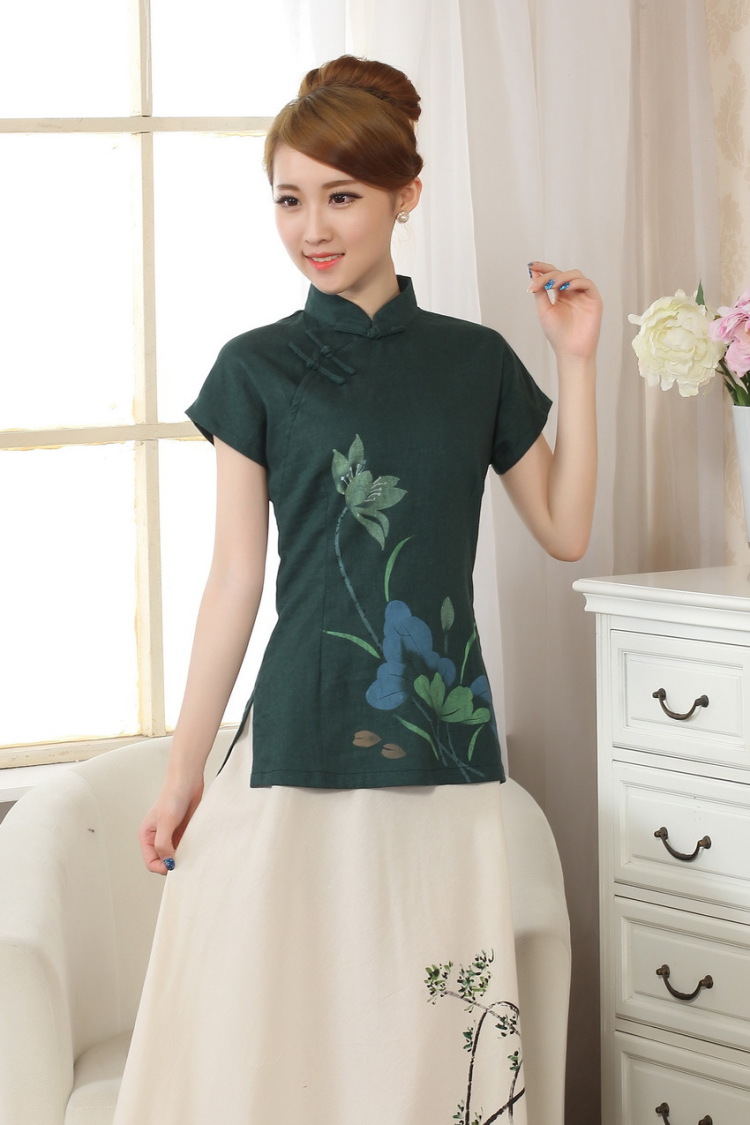 The frequency response, Ms. Tang Women's clothes summer wear T-shirt, cotton for the hand-painted Chinese Han-female improved Tang replace short-sleeve - A dark 2 XL pictures, price, brand platters! Elections are good character, the national distribution, so why buy now enjoy more preferential! Health