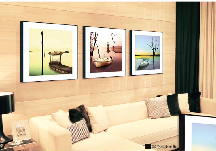 
                                        云图 现代简约客厅装饰画墙画挂画有框画背景墙画 港湾风景装饰画 一套ABC画面 50*50(黑色框)                