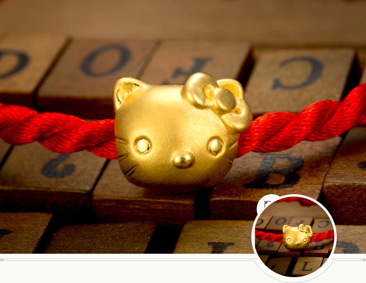 千足金3D硬金hello凯蒂kitty猫转运手链周生生六福珠宝周大福老婆结婚生日纪念日礼物
