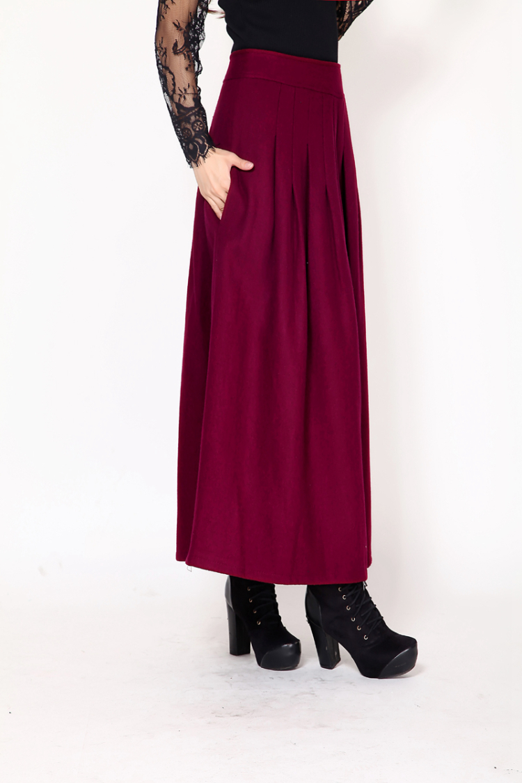 芮婕服装店*2014秋冬新款大码修身显瘦毛呢裙子半身裙中长百褶裙女长裙 灰色 XXL