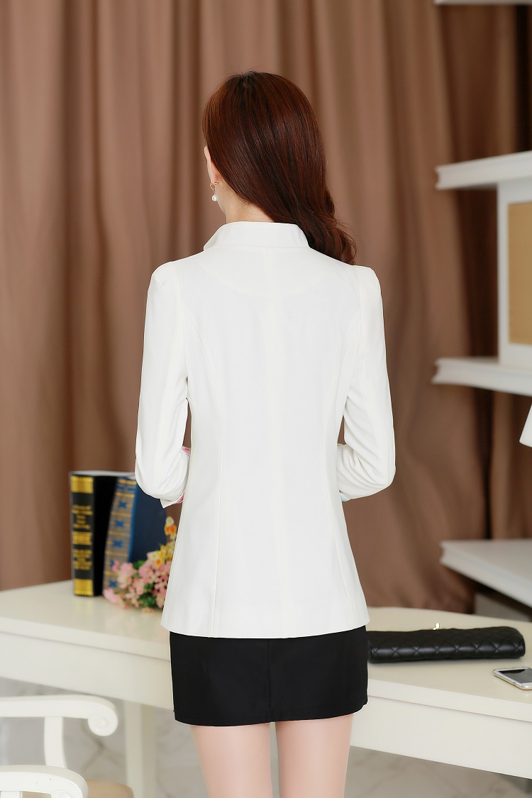 北极澳2015春装韩版百搭OL修身小西服女一粒扣小西装 白色 L