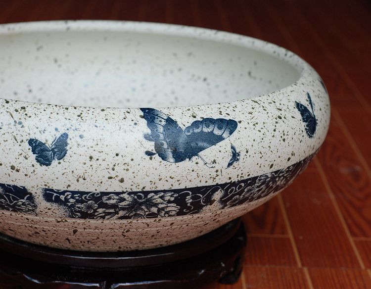 
                                        景德镇粗陶陶瓷鱼缸花盆 碗莲睡莲荷花缸 金鱼缸 乌龟缸 水仙盆 水浅摆件 蝴蝶                