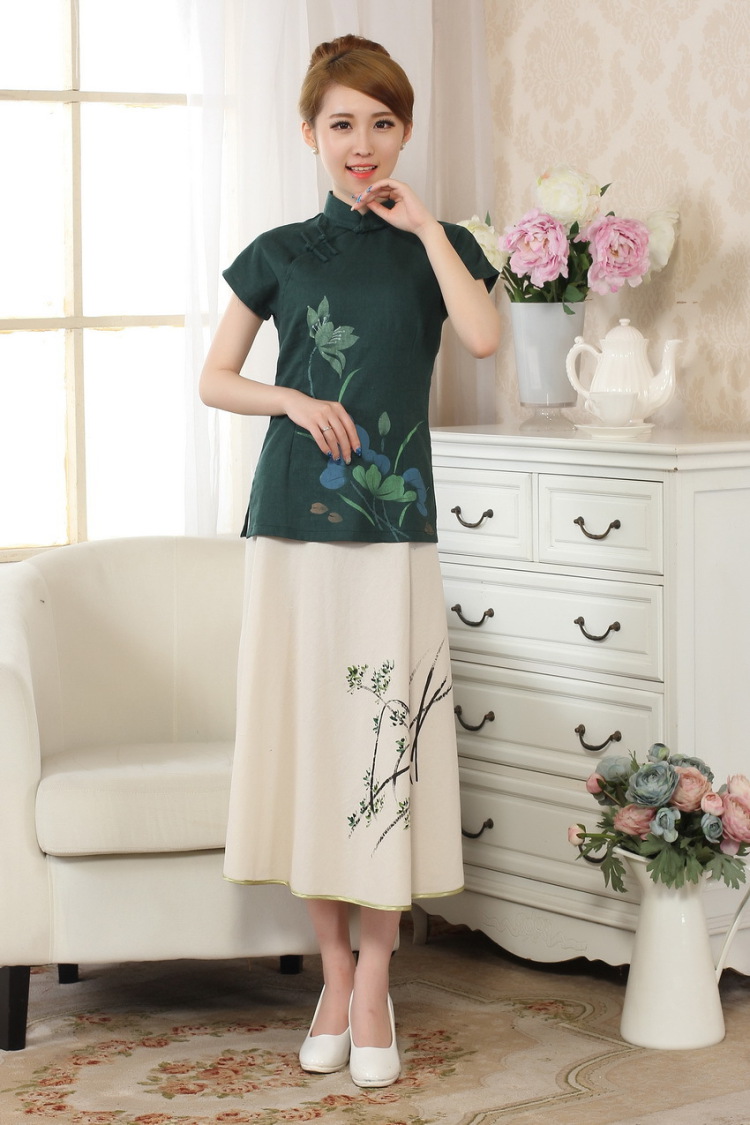 The frequency response, Ms. Tang Women's clothes summer wear T-shirt, cotton for the hand-painted Chinese Han-female improved Tang replace short-sleeve - A dark 2 XL pictures, price, brand platters! Elections are good character, the national distribution, so why buy now enjoy more preferential! Health