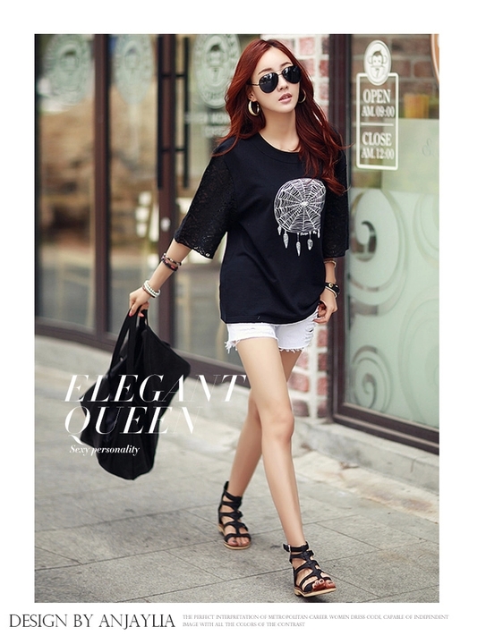 Hee-film on 2015 new summer lace T-shirt half sleeve loose T-shirt girls summer cotton larger female Korean version 7 cuff Openwork knitted T-shirt white XL pictures, price, brand platters! Elections are good character, the national distribution, so why buy now enjoy more preferential! Health