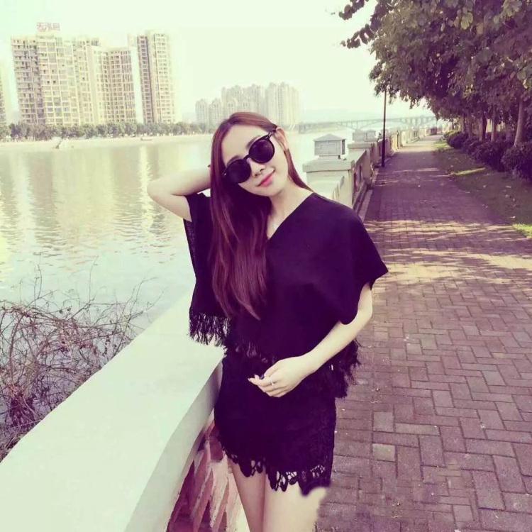 兰恩丝 2015夏季新款时尚韩版女装气质性感夜店流苏上衣+蕾丝短裤休闲套装3171 粉红色 均码