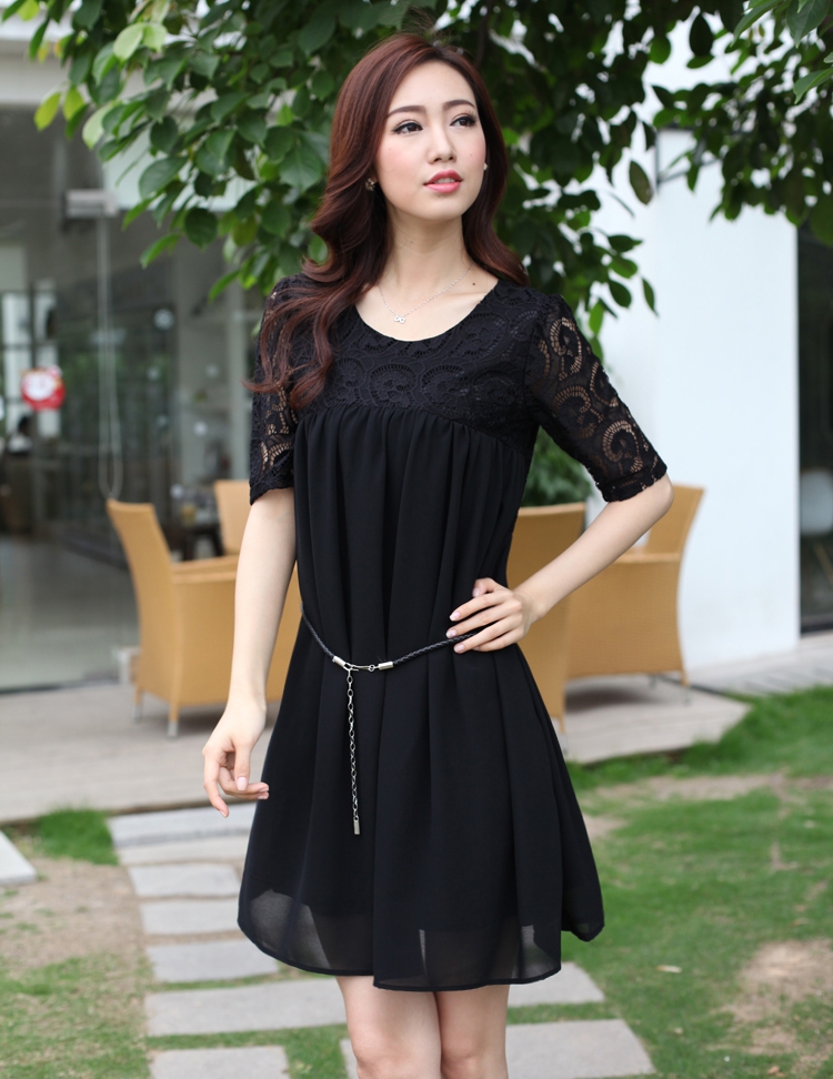 Yi Li Xuan 2015 summer new thick MM the fat and pregnant women with skirt lace stitching snow woven large code dresses female black 4 XL pictures, price, brand platters! Elections are good character, the national distribution, so why buy now enjoy more preferential! Health