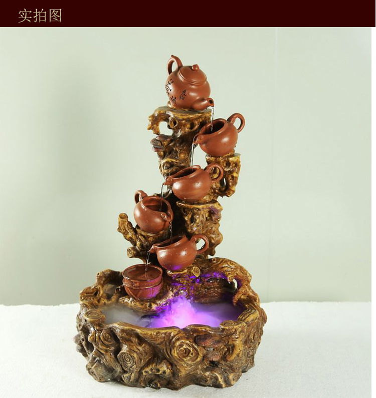 
                                        花木人间 创意流水喷泉工艺品 办公桌茶馆室内招财风水家居客厅家居装饰品加湿器大摆件开业礼物                