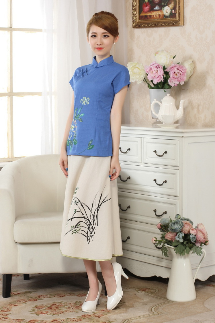 The frequency response, Ms. Tang Women's clothes summer wear T-shirt, cotton for the hand-painted Chinese Han-female improved Tang replace short-sleeve - A dark 2 XL pictures, price, brand platters! Elections are good character, the national distribution, so why buy now enjoy more preferential! Health